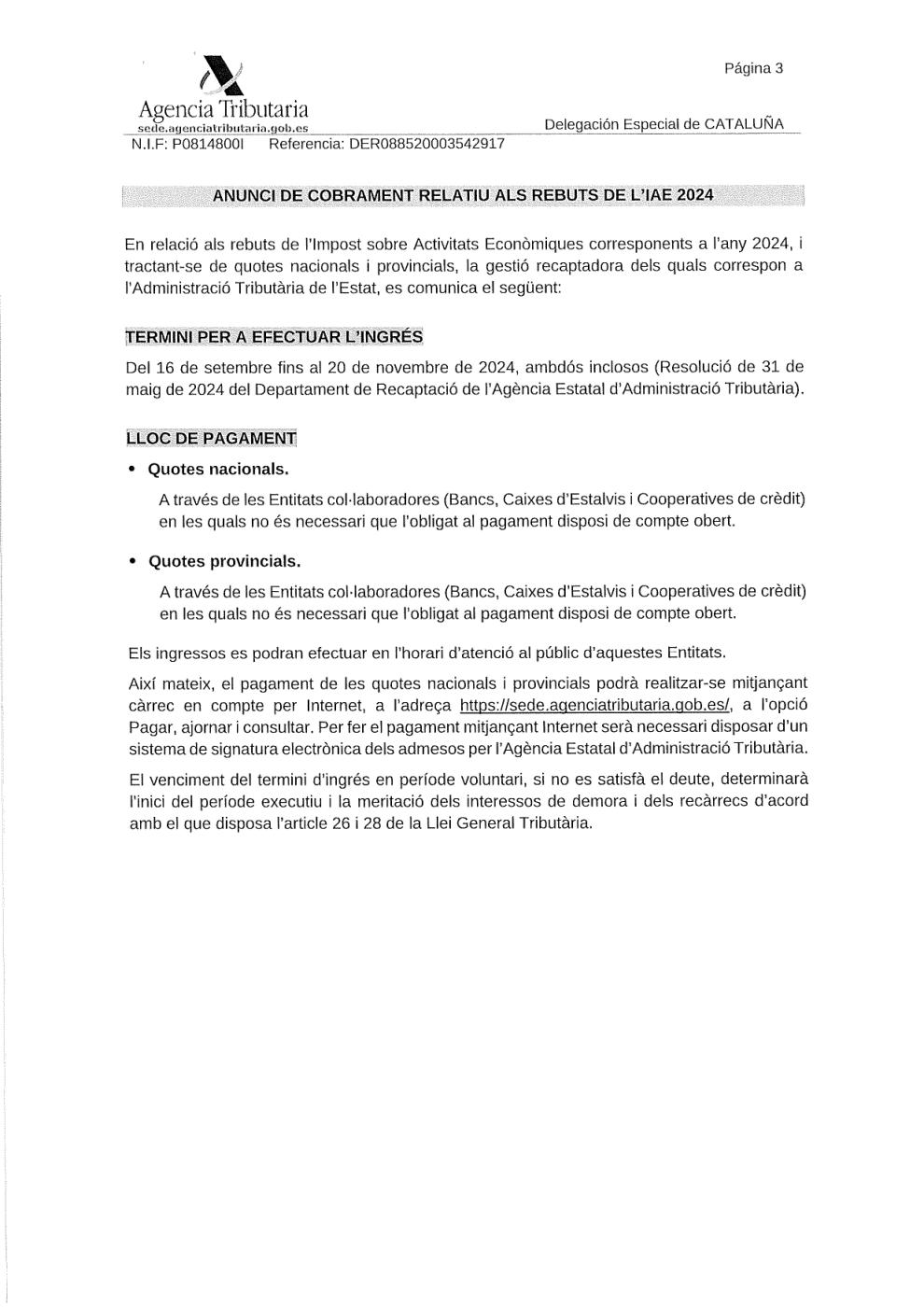 Informació sobre l'Impost d'Activitats Econòmiques